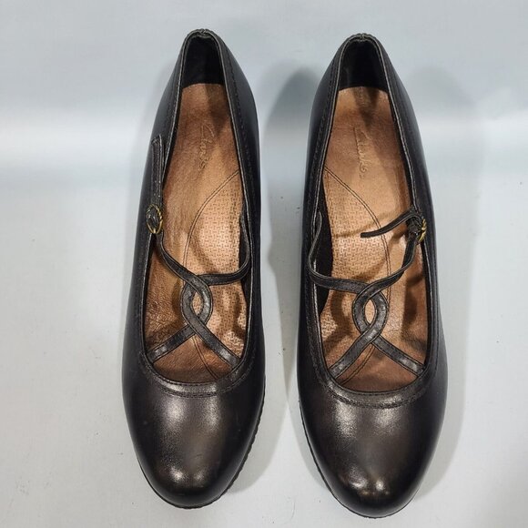 Clarks Mary Jane Strappy Heels Black Leather Women's Size 11M Style 89380 2008 - Picture 4 of 11